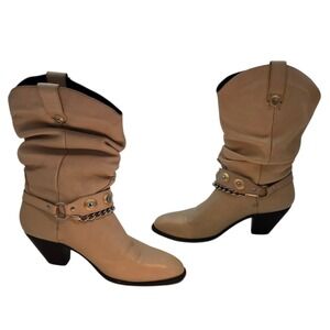 Dingo Leather Slouch Ankle Boots Tan Chain Concho Western Size 7.5